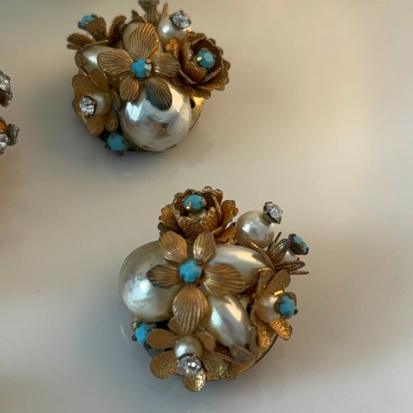 HASKILL-STYLE VINTAGE RHINESTONE BEADED BROOCH & EARRINGS - Picture 3 of 10